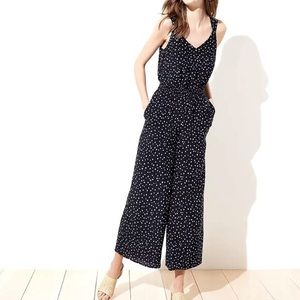 Loft Polka Dot Jumpsuit, Navy, Size 2P